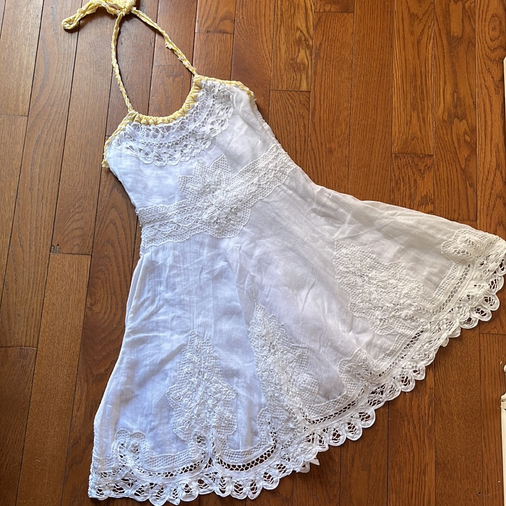 Free People white lace linen swing dress size 0